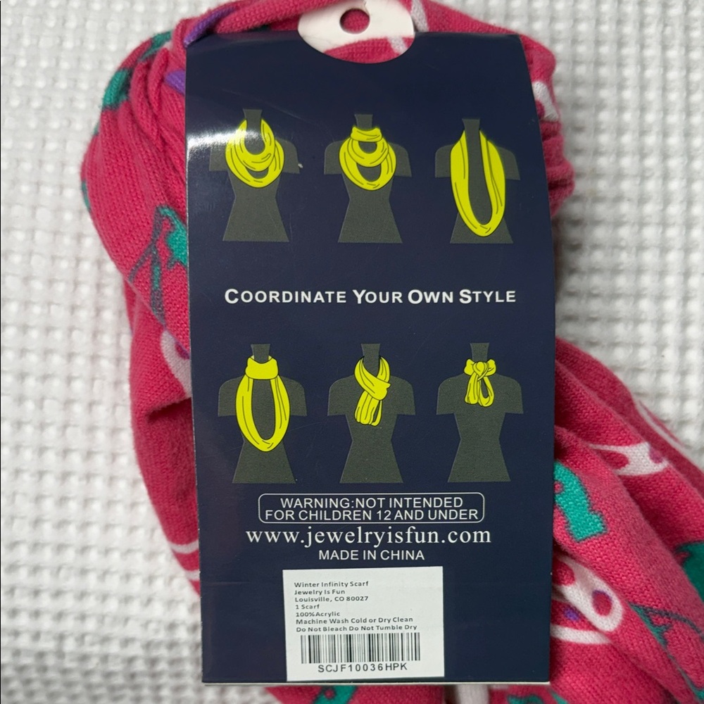 Pink Infinity Scarf with Colorful Patterns - Picture 3 of 3